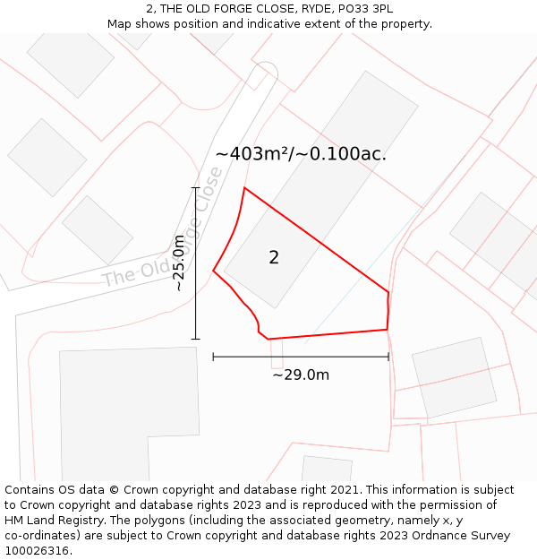 2, THE OLD FORGE CLOSE, RYDE, PO33 3PL: Plot and title map