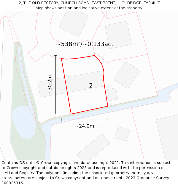 2, THE OLD RECTORY, CHURCH ROAD, EAST BRENT, HIGHBRIDGE, TA9 4HZ: Plot and title map