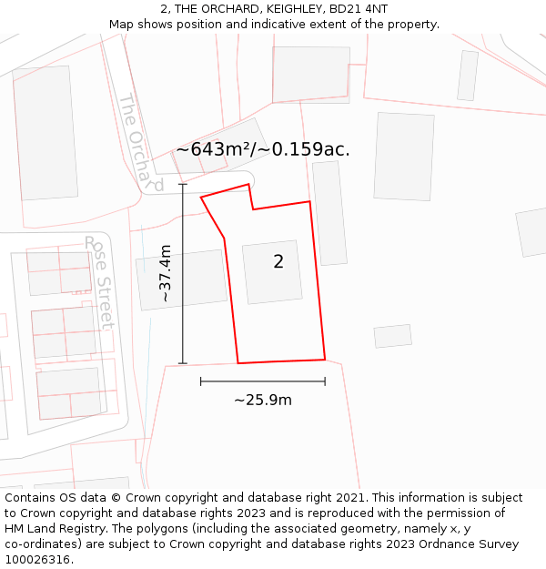 2, THE ORCHARD, KEIGHLEY, BD21 4NT: Plot and title map