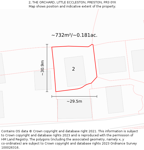 2, THE ORCHARD, LITTLE ECCLESTON, PRESTON, PR3 0YX: Plot and title map