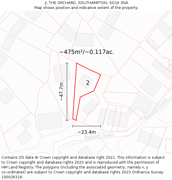 2, THE ORCHARD, SOUTHAMPTON, SO16 3NA: Plot and title map