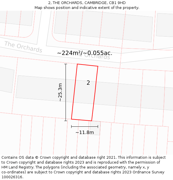 2, THE ORCHARDS, CAMBRIDGE, CB1 9HD: Plot and title map