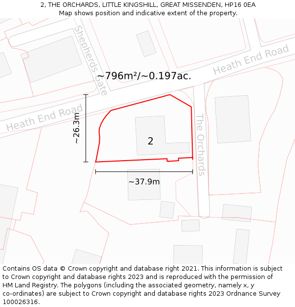 2, THE ORCHARDS, LITTLE KINGSHILL, GREAT MISSENDEN, HP16 0EA: Plot and title map