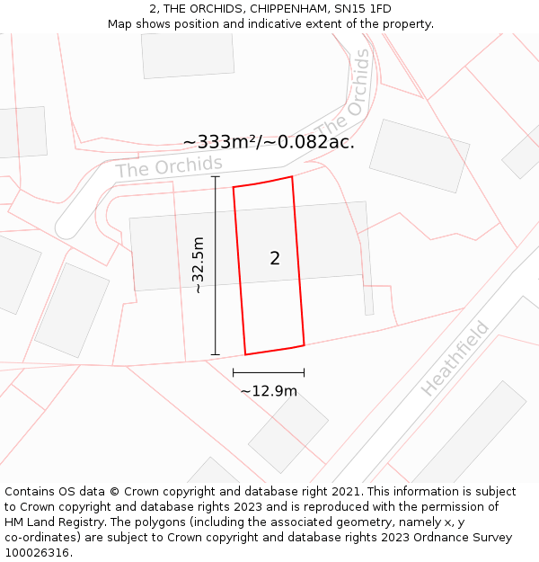 2, THE ORCHIDS, CHIPPENHAM, SN15 1FD: Plot and title map