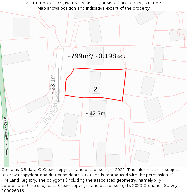 2, THE PADDOCKS, IWERNE MINSTER, BLANDFORD FORUM, DT11 8PJ: Plot and title map