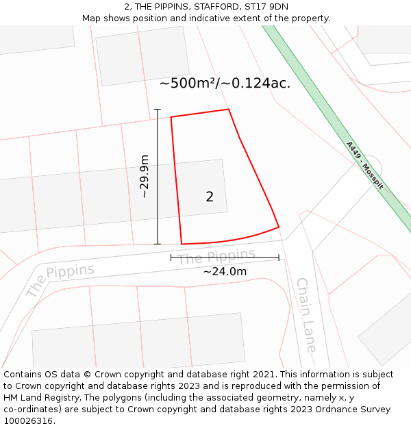 2, THE PIPPINS, STAFFORD, ST17 9DN: Plot and title map