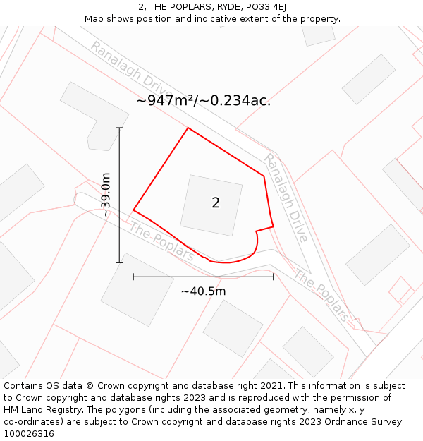 2, THE POPLARS, RYDE, PO33 4EJ: Plot and title map
