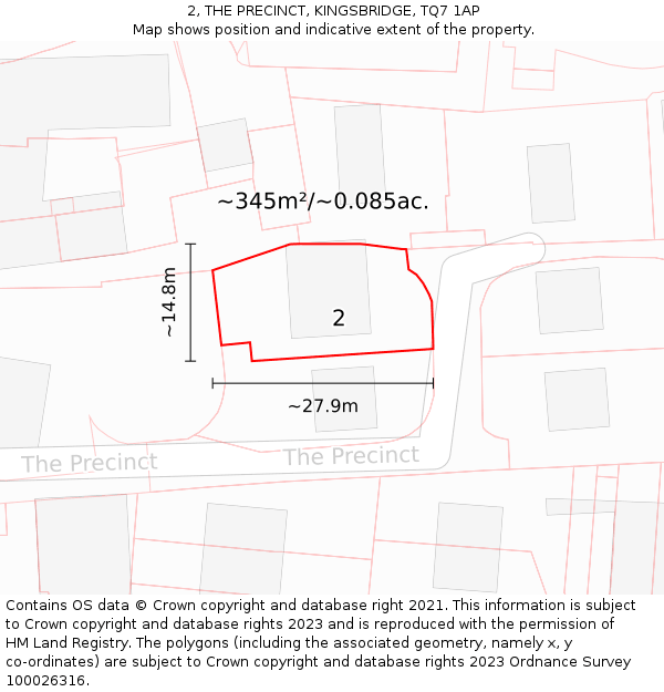 2, THE PRECINCT, KINGSBRIDGE, TQ7 1AP: Plot and title map