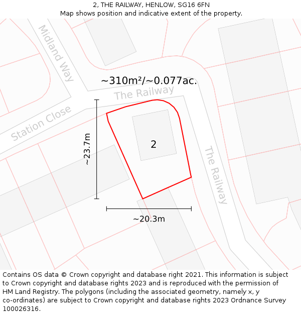 2, THE RAILWAY, HENLOW, SG16 6FN: Plot and title map