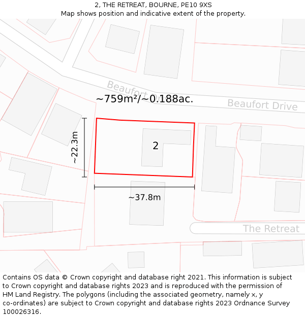 2, THE RETREAT, BOURNE, PE10 9XS: Plot and title map