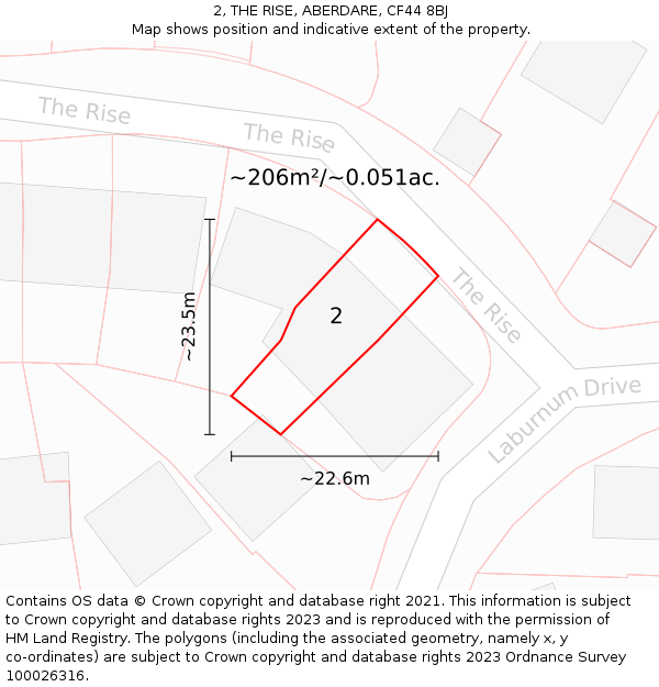 2, THE RISE, ABERDARE, CF44 8BJ: Plot and title map