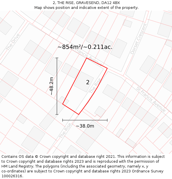 2, THE RISE, GRAVESEND, DA12 4BX: Plot and title map