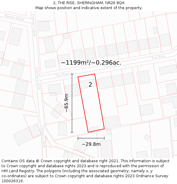 2, THE RISE, SHERINGHAM, NR26 8QA: Plot and title map