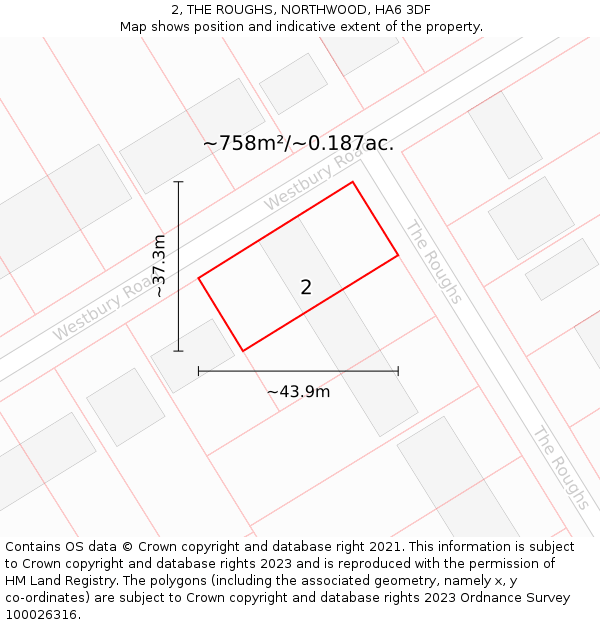 2, THE ROUGHS, NORTHWOOD, HA6 3DF: Plot and title map