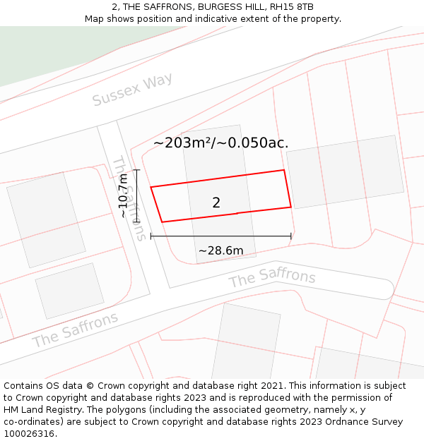 2, THE SAFFRONS, BURGESS HILL, RH15 8TB: Plot and title map