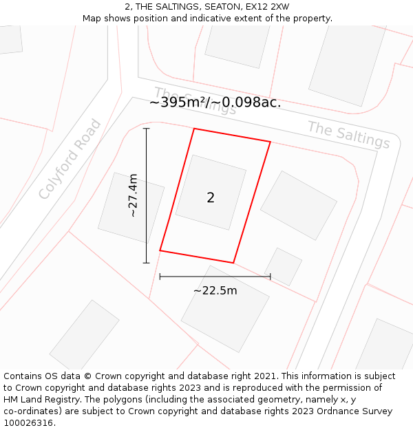 2, THE SALTINGS, SEATON, EX12 2XW: Plot and title map