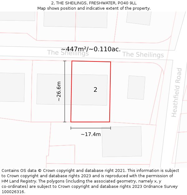 2, THE SHEILINGS, FRESHWATER, PO40 9LL: Plot and title map