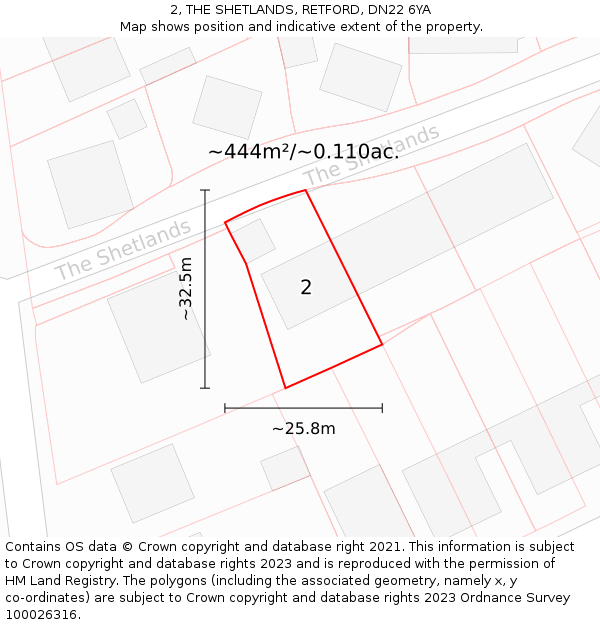 2, THE SHETLANDS, RETFORD, DN22 6YA: Plot and title map