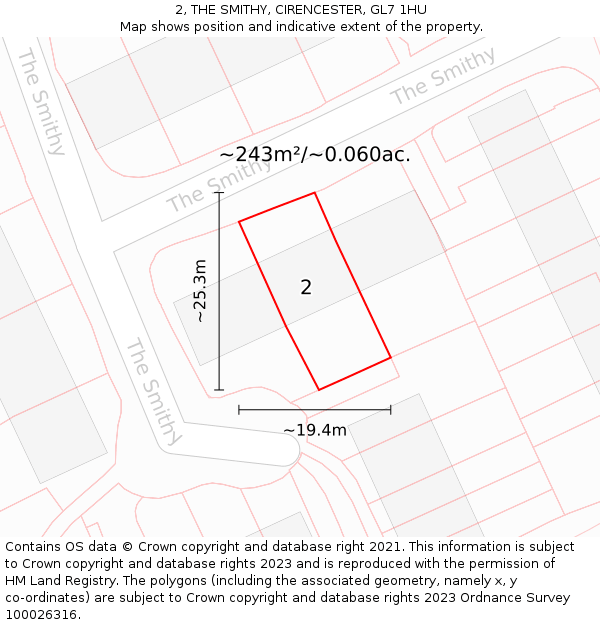 2, THE SMITHY, CIRENCESTER, GL7 1HU: Plot and title map