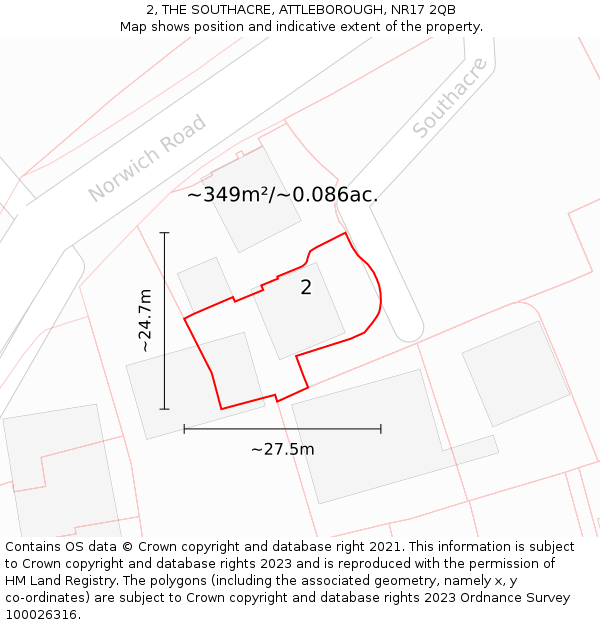 2, THE SOUTHACRE, ATTLEBOROUGH, NR17 2QB: Plot and title map