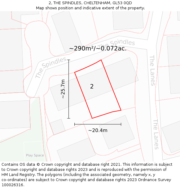 2, THE SPINDLES, CHELTENHAM, GL53 0QD: Plot and title map