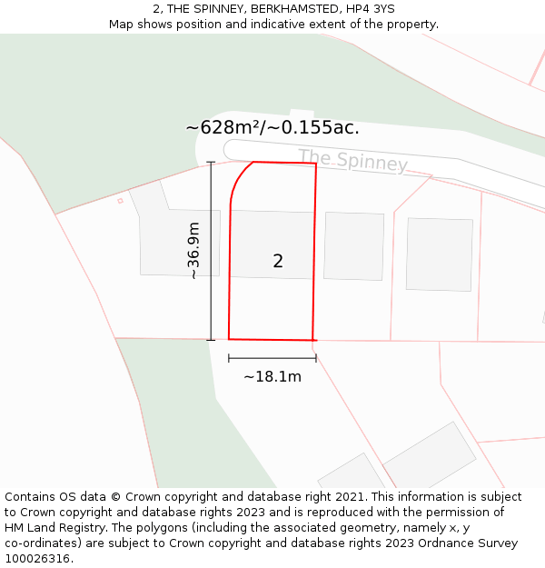 2, THE SPINNEY, BERKHAMSTED, HP4 3YS: Plot and title map
