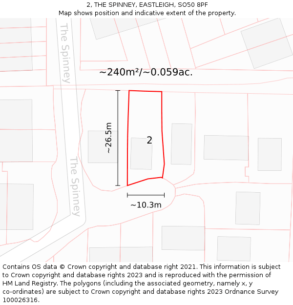 2, THE SPINNEY, EASTLEIGH, SO50 8PF: Plot and title map