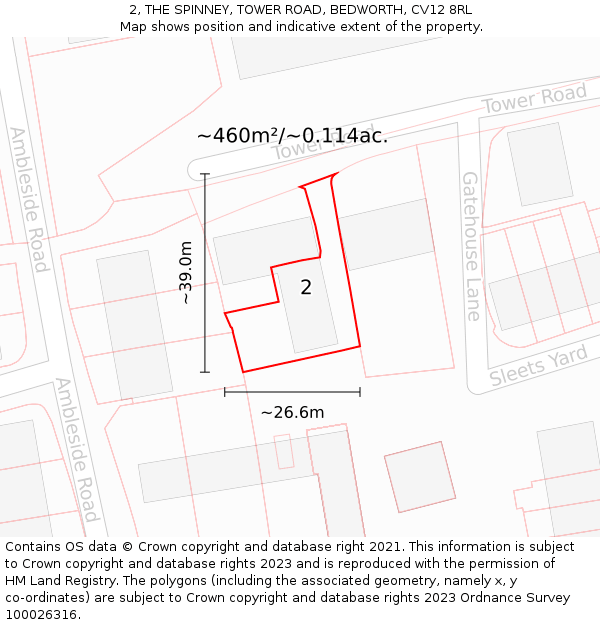 2, THE SPINNEY, TOWER ROAD, BEDWORTH, CV12 8RL: Plot and title map