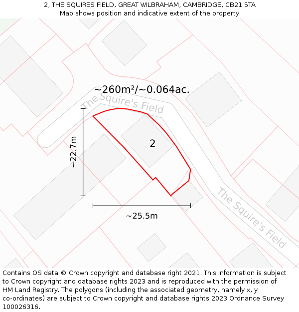2, THE SQUIRES FIELD, GREAT WILBRAHAM, CAMBRIDGE, CB21 5TA: Plot and title map