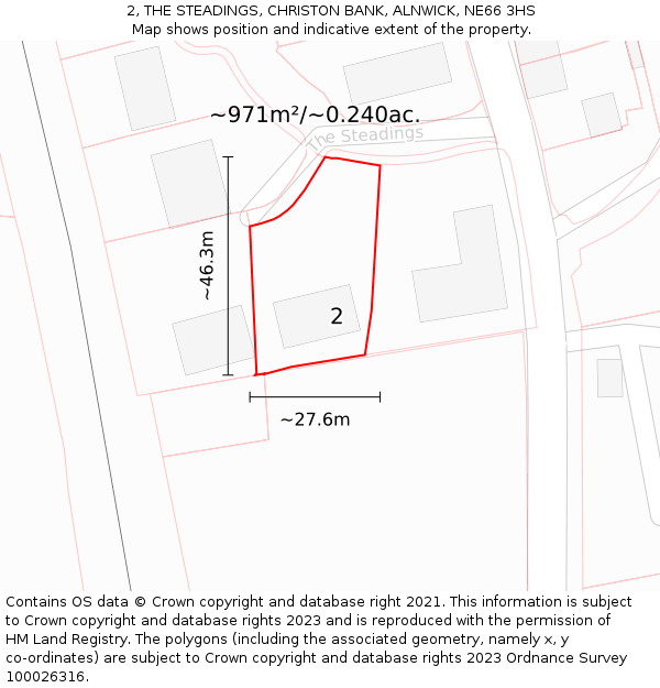 2, THE STEADINGS, CHRISTON BANK, ALNWICK, NE66 3HS: Plot and title map