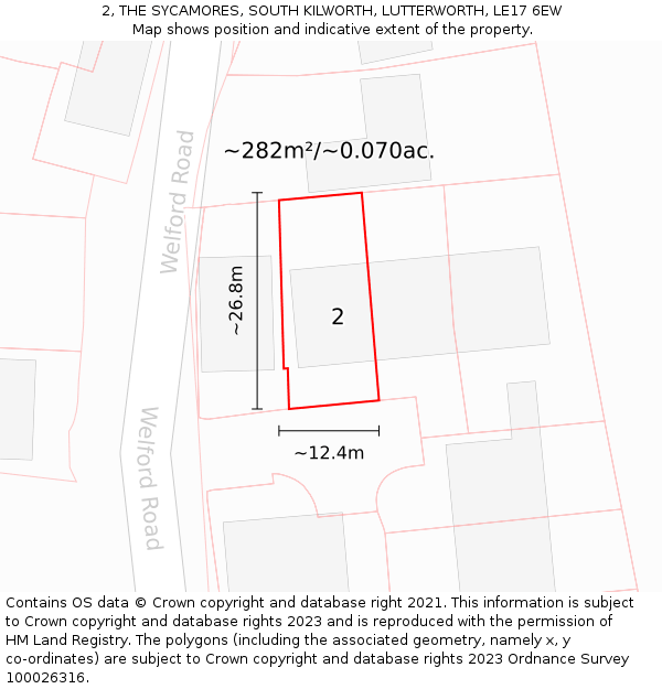 2, THE SYCAMORES, SOUTH KILWORTH, LUTTERWORTH, LE17 6EW: Plot and title map