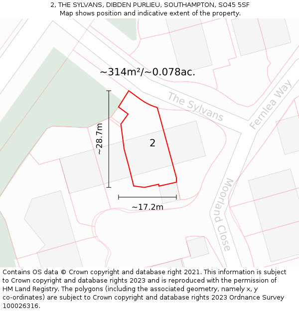 2, THE SYLVANS, DIBDEN PURLIEU, SOUTHAMPTON, SO45 5SF: Plot and title map