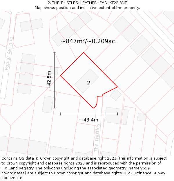 2, THE THISTLES, LEATHERHEAD, KT22 8NT: Plot and title map