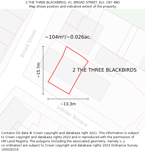 2 THE THREE BLACKBIRDS, 41, BROAD STREET, ELY, CB7 4BD: Plot and title map