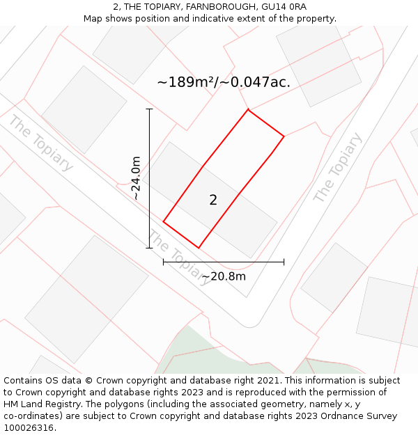 2, THE TOPIARY, FARNBOROUGH, GU14 0RA: Plot and title map