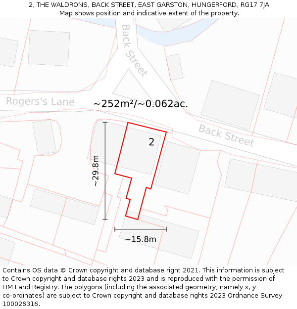 2, THE WALDRONS, BACK STREET, EAST GARSTON, HUNGERFORD, RG17 7JA: Plot and title map