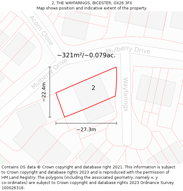 2, THE WAYFARINGS, BICESTER, OX26 3FX: Plot and title map