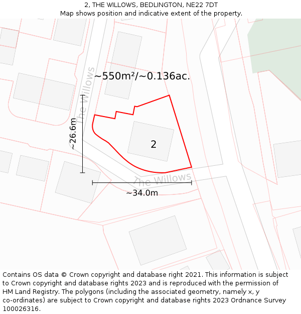 2, THE WILLOWS, BEDLINGTON, NE22 7DT: Plot and title map