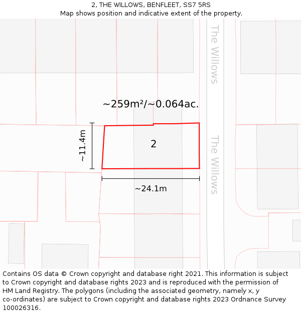 2, THE WILLOWS, BENFLEET, SS7 5RS: Plot and title map