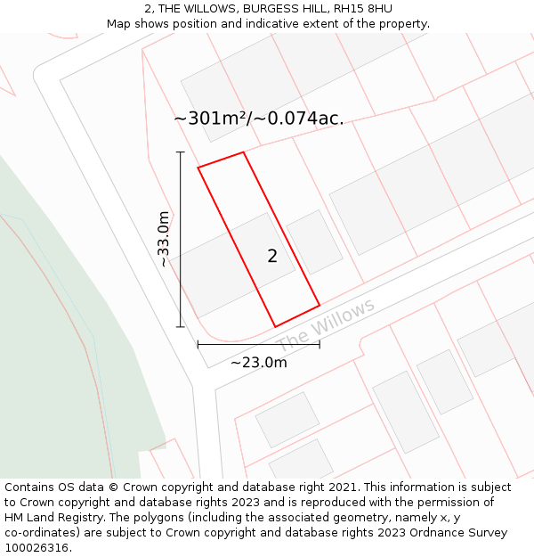 2, THE WILLOWS, BURGESS HILL, RH15 8HU: Plot and title map