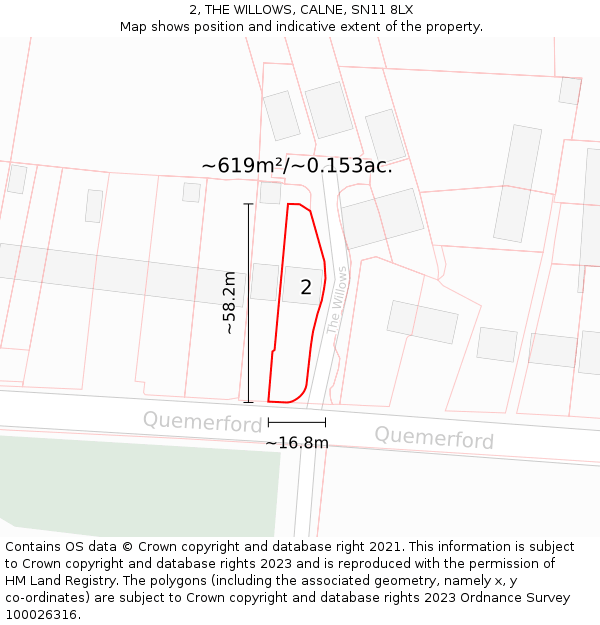 2, THE WILLOWS, CALNE, SN11 8LX: Plot and title map