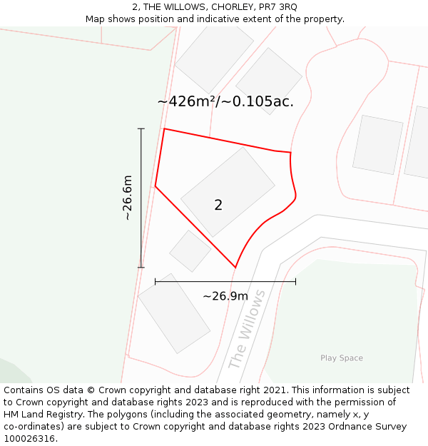 2, THE WILLOWS, CHORLEY, PR7 3RQ: Plot and title map