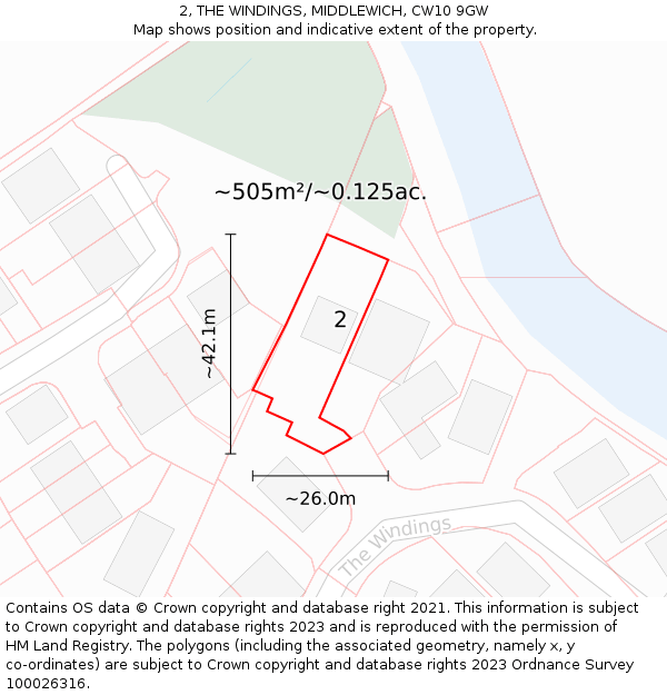 2, THE WINDINGS, MIDDLEWICH, CW10 9GW: Plot and title map