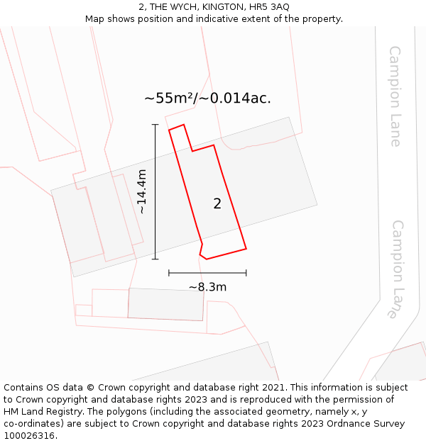 2, THE WYCH, KINGTON, HR5 3AQ: Plot and title map