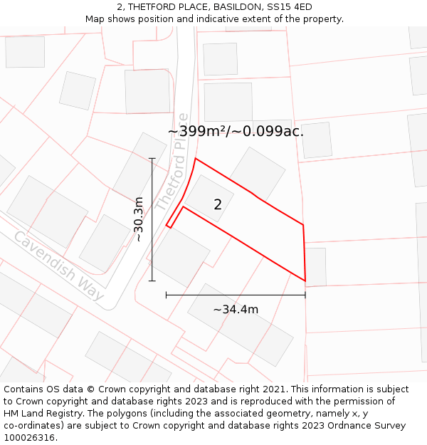 2, THETFORD PLACE, BASILDON, SS15 4ED: Plot and title map