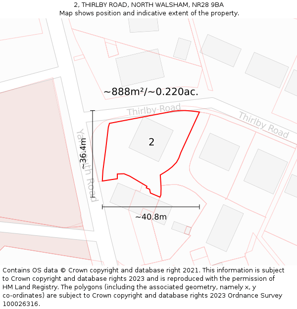 2, THIRLBY ROAD, NORTH WALSHAM, NR28 9BA: Plot and title map