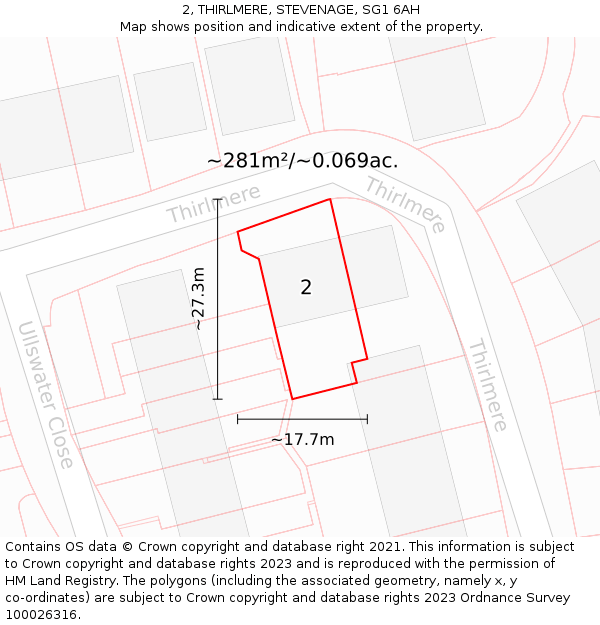 2, THIRLMERE, STEVENAGE, SG1 6AH: Plot and title map