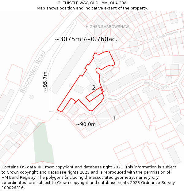 2, THISTLE WAY, OLDHAM, OL4 2RA: Plot and title map