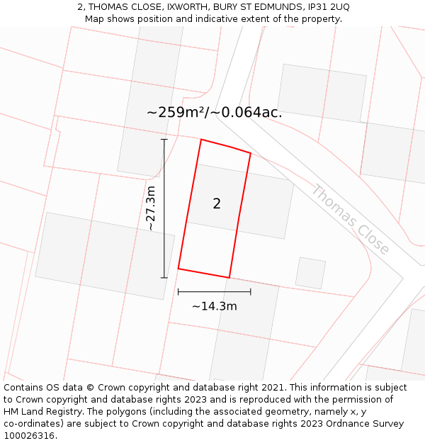 2, THOMAS CLOSE, IXWORTH, BURY ST EDMUNDS, IP31 2UQ: Plot and title map