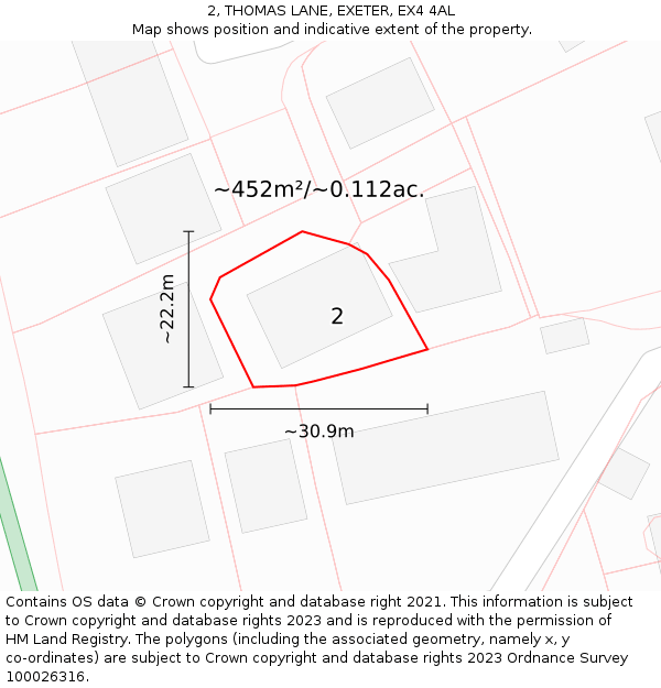 2, THOMAS LANE, EXETER, EX4 4AL: Plot and title map